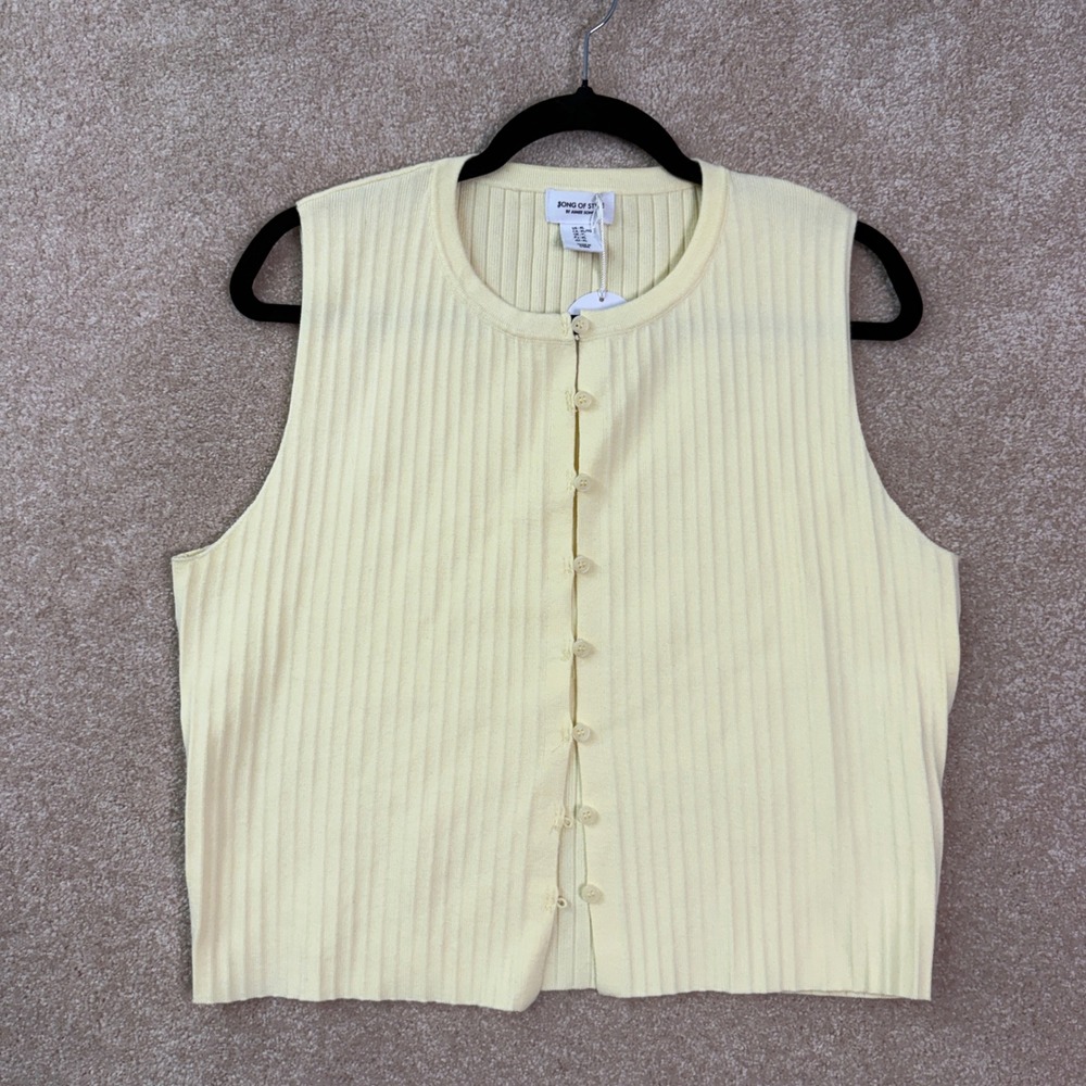 NWT SONG OF STYLE by Aimee Song Sweater Tank Womens XL Butter Yellow Ribbed Knit
